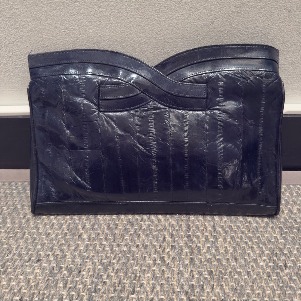 Vintage Korean Genuine Eel Skin Navy Blue Clutch / Bag - Picture 3 of 10